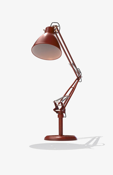 Lampe de bureau vintage rouge sur fond de studio blanc isolé - rendu 3D - Photo, image