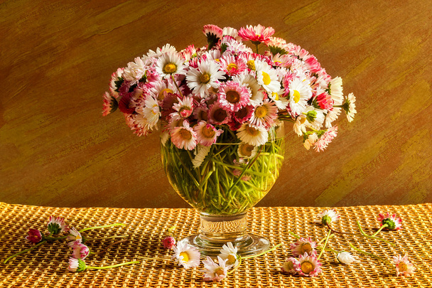 Still life bouquet daisies table - Photo, Image