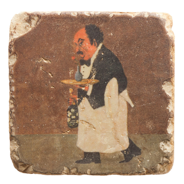 Azulejo pintado a mano de camarero y vino
 - Foto, Imagen