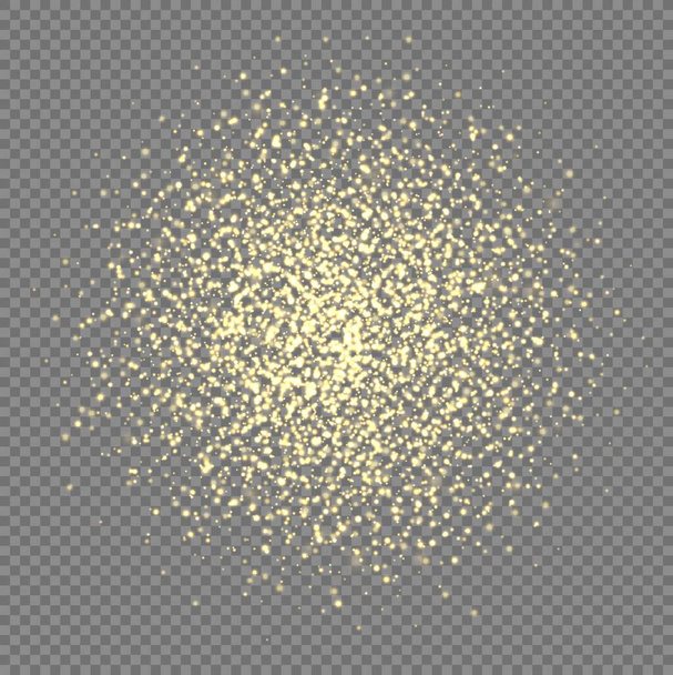 Golden sparkles, abstract luminous particles, yellow stardust explosion. Flying Christmas glares and sparks. - Vector, Image