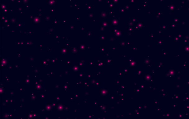 Pink sparkles on a dark blue background, fireflies flying in the night. Abstract lightning bugs in the evening sky. - Vector, Image