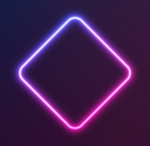 Gradient neon rhombus, blue-pink glowing border isolated on a dark background. Colorful night banner - Vector, Image