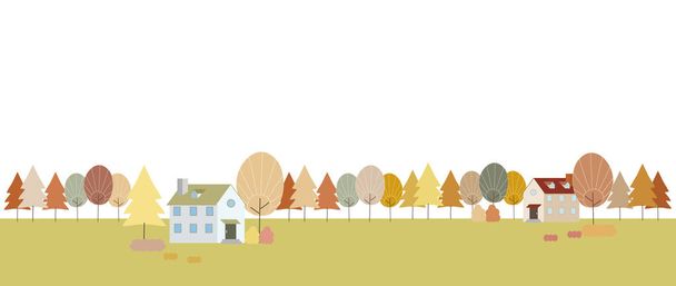 landschap illustratie van een stad omzoomd met herfst bomen. - Vector, afbeelding