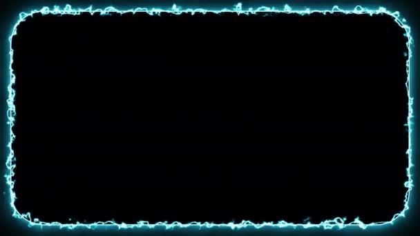 Marco rectángulo resplandeciente eléctrico de neón azul claro abstracto. Animación rectangular redondeada 4K sobre fondo negro. Plantilla para mapeo de proyección o presentaciones. Líneas y fluidos animados dinámicos - Imágenes, Vídeo