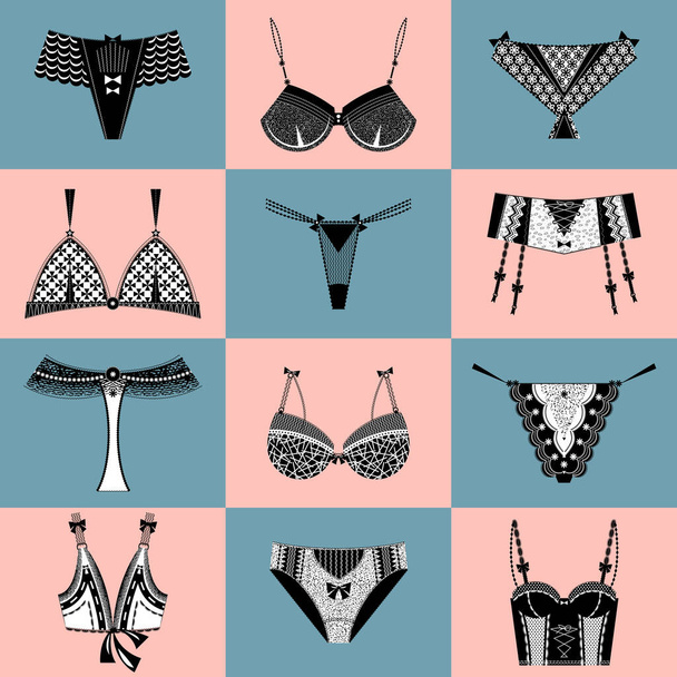 Set of woman lingerie, bra and pants. Vector illustration. - Vector, afbeelding