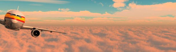 Illustration 3D d'un avion de passagers dans le ciel - Photo, image