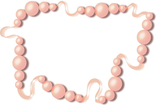 Rózsaszín gyöngyökkel és szövött szalagokkal díszített keret - Vektor, kép