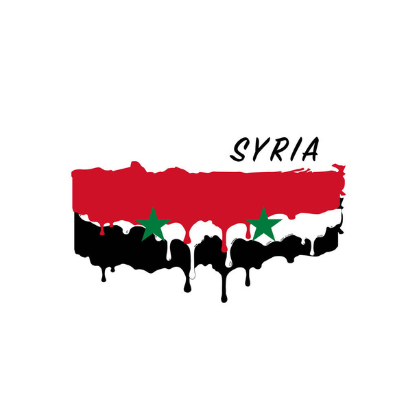 Раскрашенный флаг Сирии, краска сирийского флага капает. Векторная иллюстрация на белом фоне - Вектор,изображение
