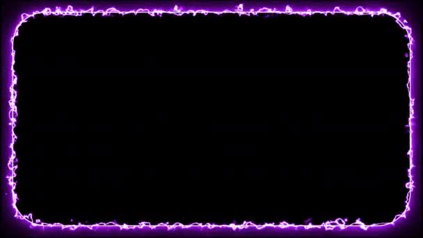 Absztrakt lila neon elektromos izzó téglalap keret. 4K lekerekített téglalap alakú animáció fekete háttérrel. Sablon vetítés feltérképezéséhez vagy bemutatásához. Dinamikus színes határ - Felvétel, videó