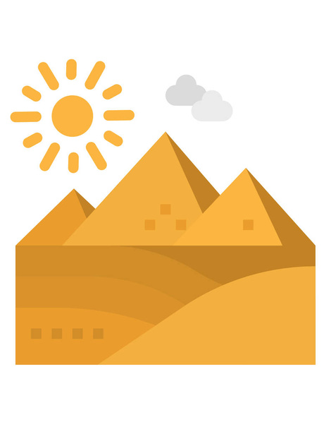 ピラミッドや山のある砂漠の風景 - ベクター画像