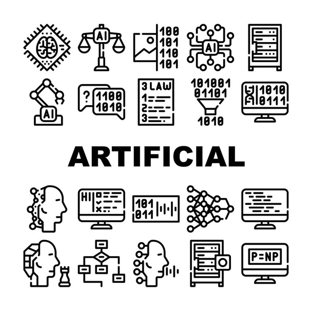 Artificial Intelligence System Pictogrammen Set geïsoleerde illustratie - Vector, afbeelding