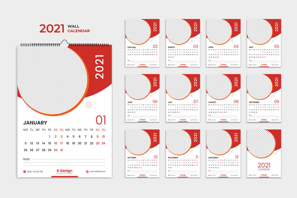 Wall calendar 2021. Yearly planner with all months. School and company schedule. - Vector, Image