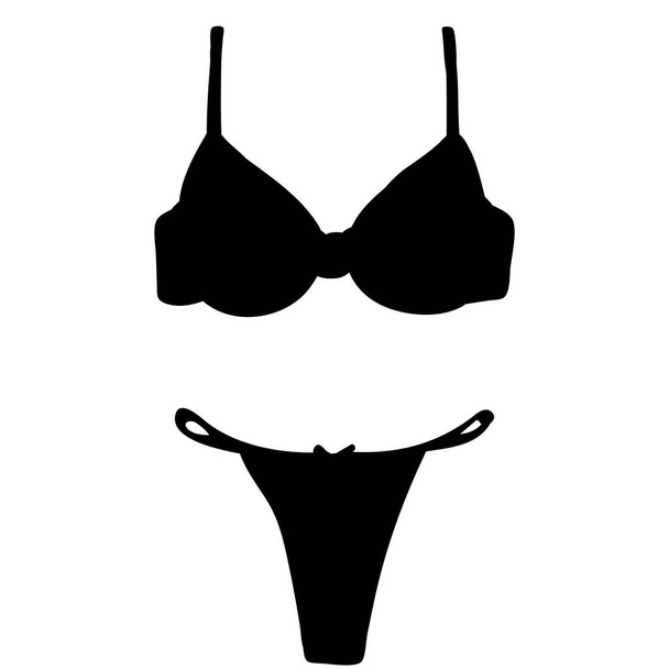 vector, isolated, black silhouette of lingerie, underpants and bra - Vector, imagen