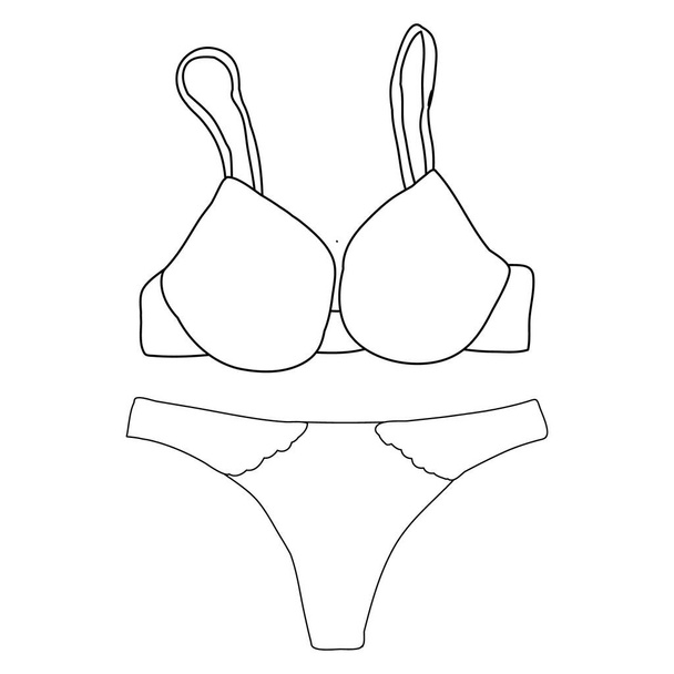 vector, isolated, black outline of lingerie, bra and underpants - Vektor, obrázek