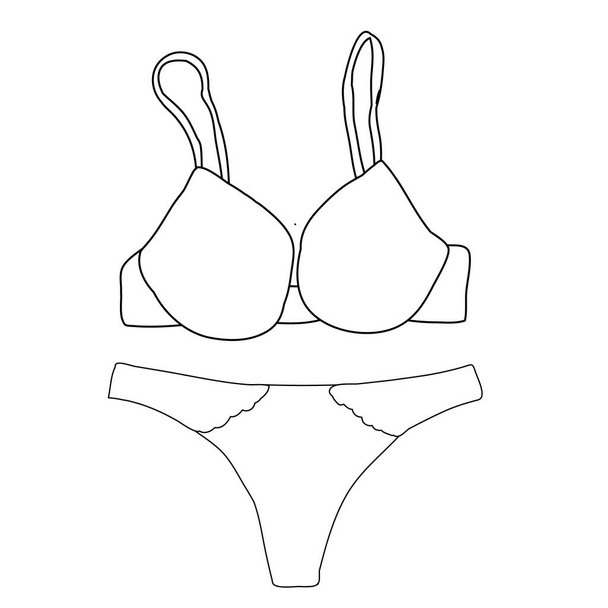  isolated, black outline of lingerie, bra and underpants - Vector, afbeelding