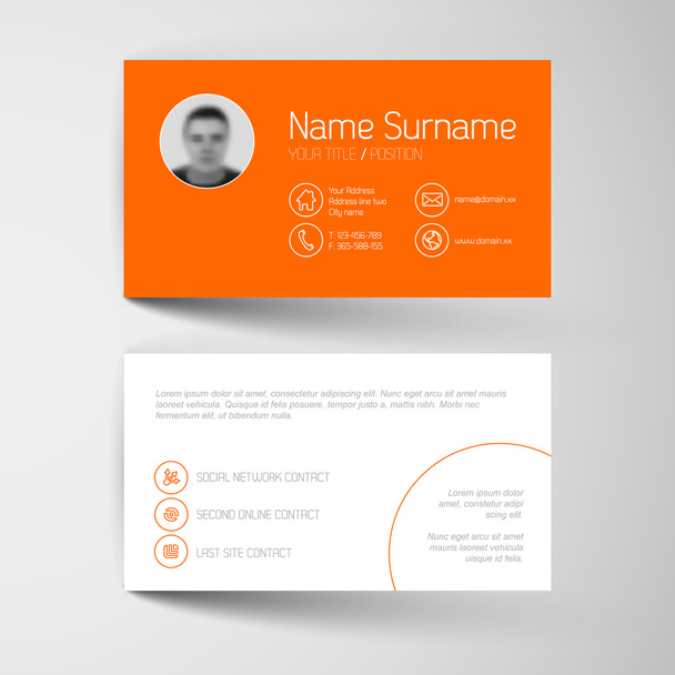 Orange business card template with user interface - Vector, Image
