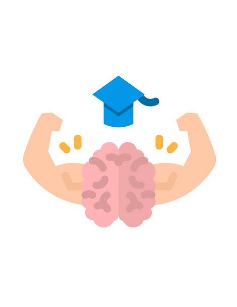 vector illustration of a human brain with a hand holding a big book - Vector, Image
