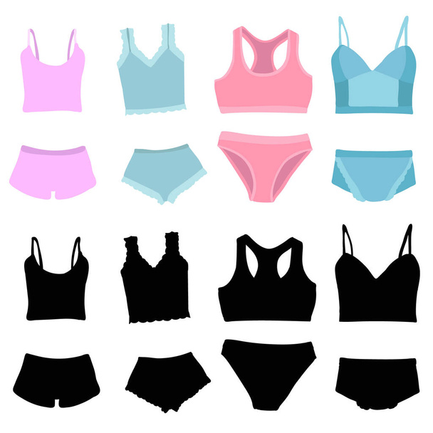 vector, isolated, lingerie, underpants and bra on a white background, set, collection - Вектор, зображення