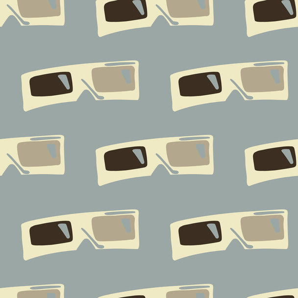Simple seamless pattern with doodle 3D glasses shapes. Brown and beige tones ornament on blue background. Great for wallpaper, textile, wrapping paper, fabric print. Vector illustration. - Vector, Image