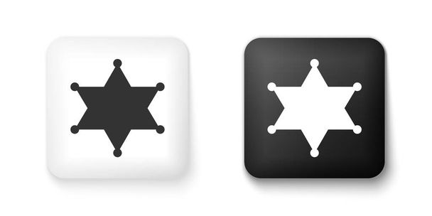 Черно-белая икона шерифа Гексаграммы выделена на белом фоне. Значок полицейского значка. Кнопка квадратная Вектор. - Вектор,изображение
