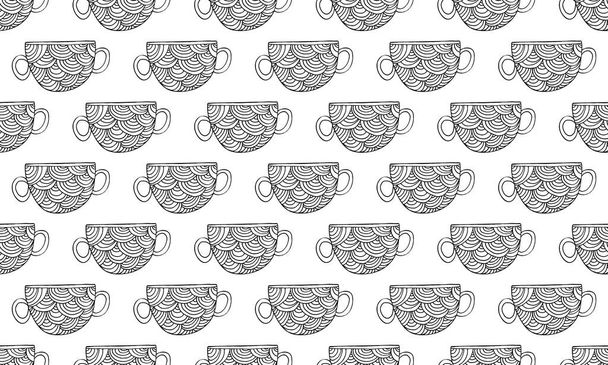 Seampless pattern with doodle cups. Hand drawn illustration - Wektor, obraz