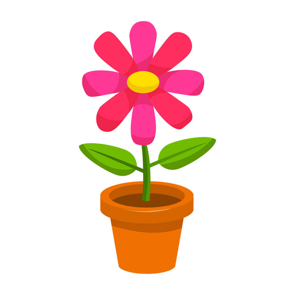 Bright cartoon flower in the pot in flat style isolated on white background. Vector illustration.  - Vector, Image