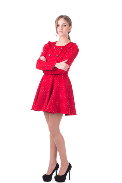 Beautiful model posing in red dress - Φωτογραφία, εικόνα