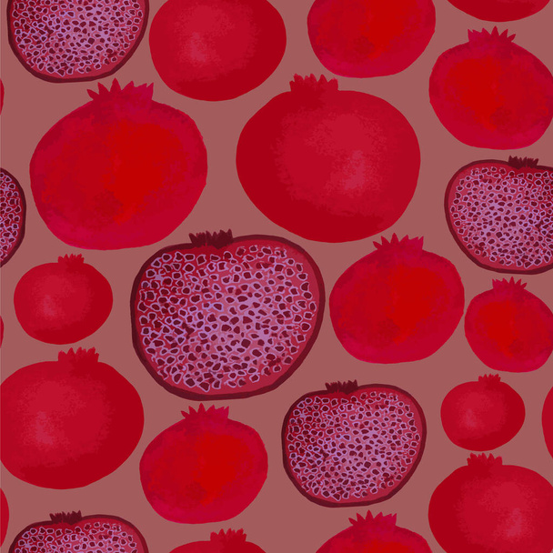 Naadloos patroon van verse granaatappels robijnrood en lichtroze - Vector, afbeelding