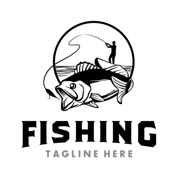 Fish Illustration Vector, Fishing Illustration, Fishing Logo Vector - Διάνυσμα, εικόνα