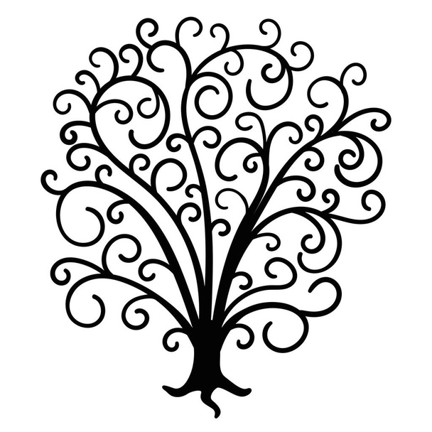 Cartoon curly tree silhouette isolated on white background. Vector illustration. - Vector, Image