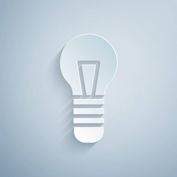 Paper cut Light bulb with concept of idea icon isolated on grey background. Energy and idea symbol. Inspiration concept. Paper art style. Vector. - Vector, Image