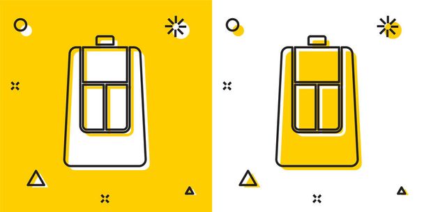 Černý klíč od auta se vzdálenou ikonou izolovanou na žlutém a bílém pozadí. Klíč od auta a poplašný systém. Náhodné dynamické tvary. Vektor. - Vektor, obrázek