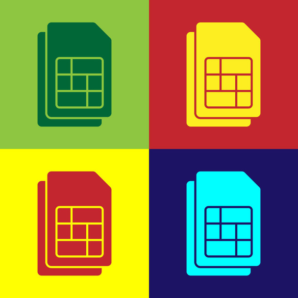 Pop art Sim card icon isolated on color background. Mobile cellular phone sim card chip. Mobile telecommunications technology symbol.  Vector. - Vector, Image