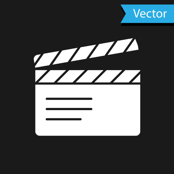 White Movie clapper icon isolated on black background. Film clapper board. Clapperboard sign. Cinema production or media industry.  Vector. - Vector, Image