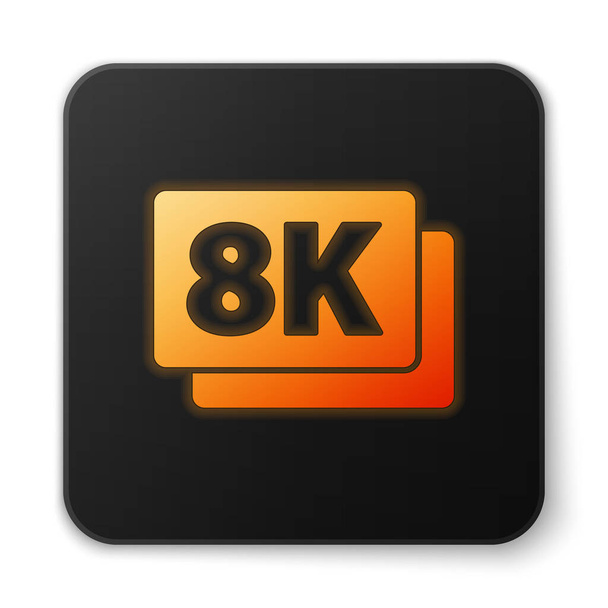 Πορτοκαλί λαμπερό νέον 8k Ultra HD εικονίδιο απομονώνονται σε λευκό φόντο. Μαύρο τετράγωνο κουμπί. Διάνυσμα. - Διάνυσμα, εικόνα