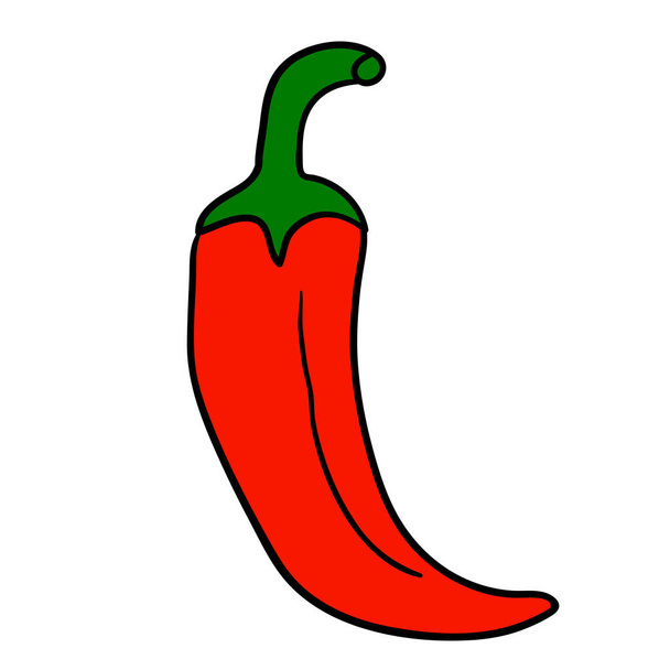 Cartoon Doodle lineare rote Chilischote isoliert auf weißem Hintergrund. Vektorillustration. - Vektor, Bild