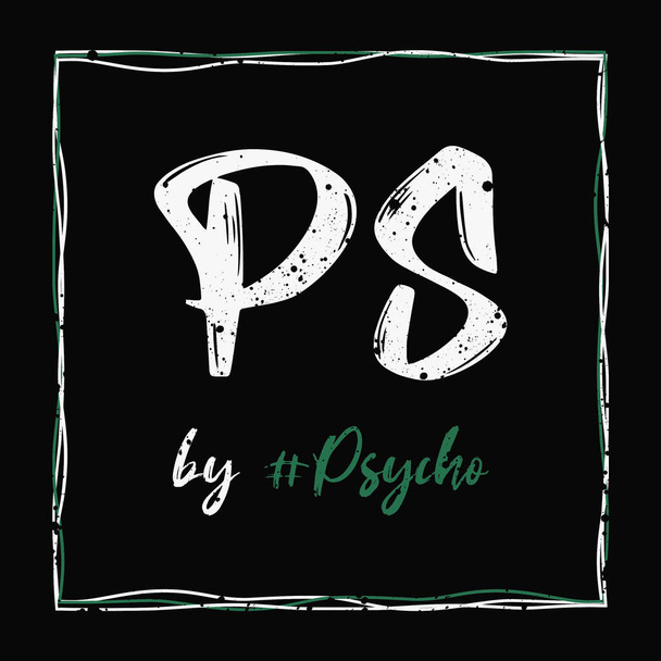 PsychoShadow PS by Psycho logo over dark background. Trendy text art style, typography illustration, messy design, creative hipster interpretation concept. - Photo, Image