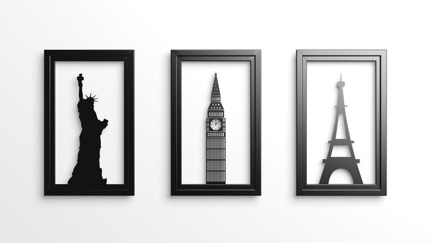 Set of worlds most famous landmarks in frames isolated - Photo, Image