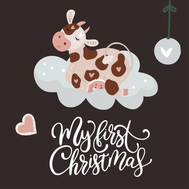 Рождественский вектор коровы - Вектор,изображение