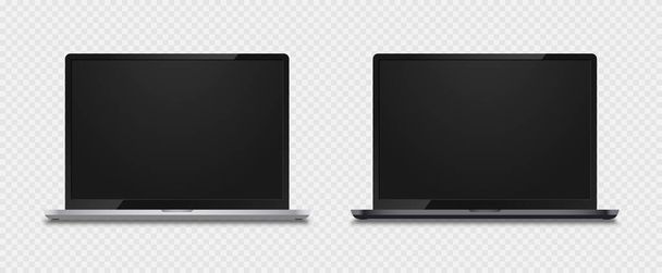 Realistic frameless laptops screen. Laptop computer monitor at transparent background. Device mockup set for infographics or presentation in silver and dark grey with shadow. Vector. - Vector, Image