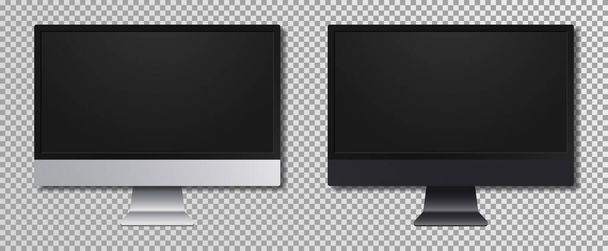 Realistic computer monitor screen. Computer display at transparent background. Device mockup set for infographics or presentation in silver and dark grey with shadow. Vector. - Vector, Image