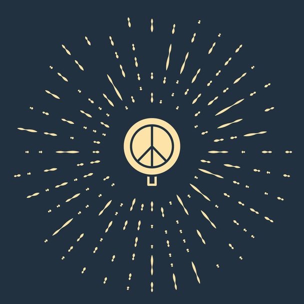 Beige Peace Symbol isoliert auf blauem Hintergrund. Hippie-Symbol für den Frieden. Abstrakte Kreis zufällige Punkte. Vektor. - Vektor, Bild