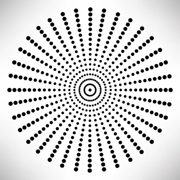 Αστέρι, στρογγυλό στοιχείο, ακτίνες halftone απομονωμένες σε λευκό φόντο. Μαύρο λογότυπο. Γεωμετρικό σχήμα. Εικονογράφηση διανύσματος. - Διάνυσμα, εικόνα