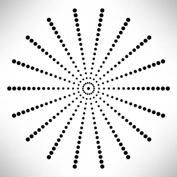 Ster, rond element, halftoon stralen geïsoleerd op witte achtergrond. Zwart logo. Geometrische vorm. Vectorillustratie. - Vector, afbeelding