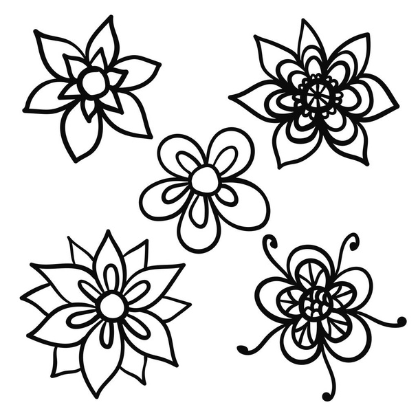 Doodle mão desenhada flor vetor conjunto isolado no fundo branco.  - Vetor, Imagem