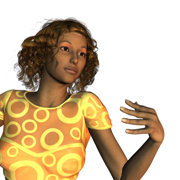 ciemne skóry kobiety zużycie żółty - Zdjęcie, obraz
