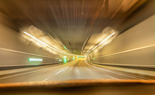 Fast drive with a car through a underground tunnel - street view - Photo, Image