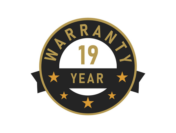 19 anni di garanzia testo in oro con immagine vettoriale distintivo nero - Vettoriali, immagini