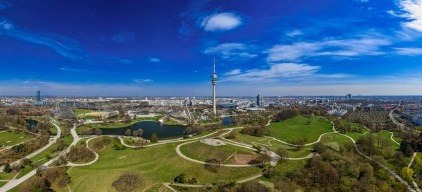 Popular view over the bavarian capital as a drone shot panorama at springtime, feel well and enjoy. - Photo, Image