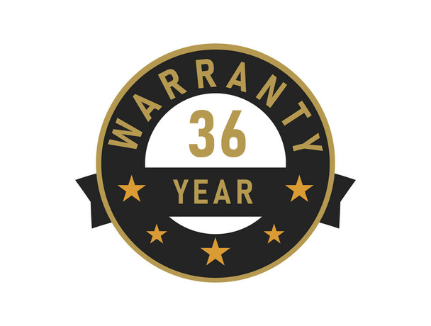36 year warranty gold text with Black badge vector image - Vector, Image